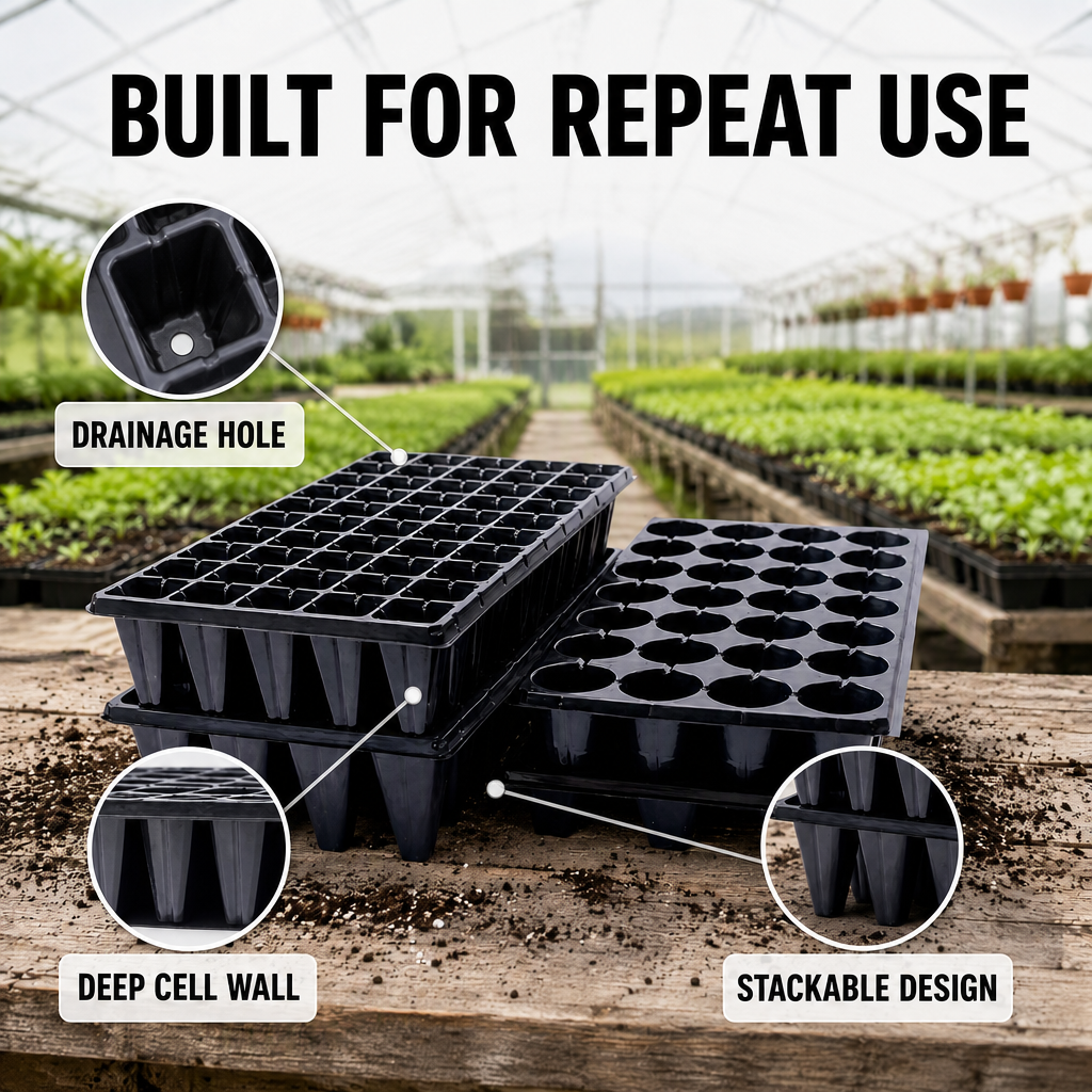 Custom ABS PS PP Seedling Tray Plug Tray Any Cell Count Shape Drainage Hole Stackable for Greenhouse Nursery OEM ODM