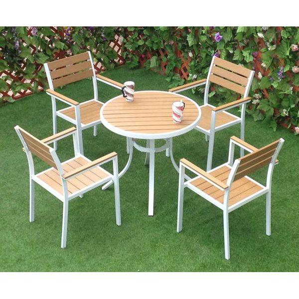 Aluminum Frame Garden Furniture 5pcs Plastic Wood Dining Sets for Outdoor Entertaining