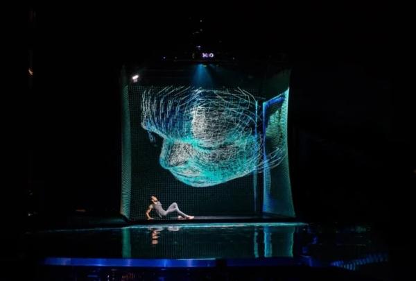 Tela holográfica branca da rede do filme do cinza 3d até a projeção traseira dianteira de 10x50m
