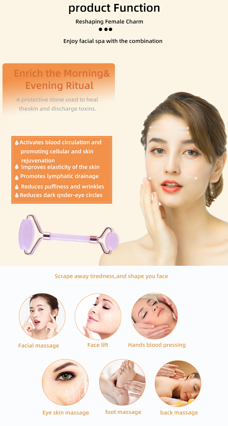 Ролик стороны модного кварца пинка ролика нефрита стороны Skincare каменный