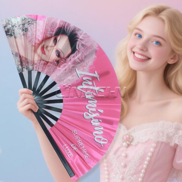Wedding Custom 27/33cm Large Hand Fan Bamboo Wood Folding UV Fan for Holiday Event Party Handheld Festival Fans