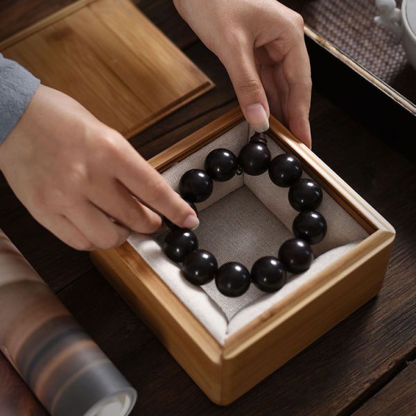 Multi Compartments Tea Bag Organizer Wooden Box with Bamboo and Polyester Construction