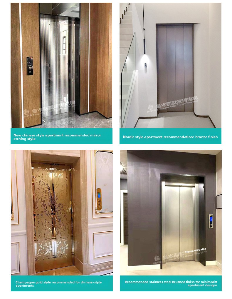 Hydraulic Panoramic Indoor Home Elevator Door Sill Gearless Traction Machine AC Drive Type for Hotels