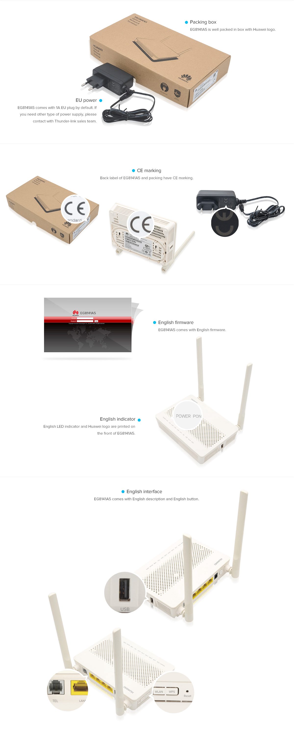 Модем маршрутизатора 1GE 3FE 1TEL WiFi EPON ONU Huawei EchoLife EG8141A5 FTTH EPON ONT