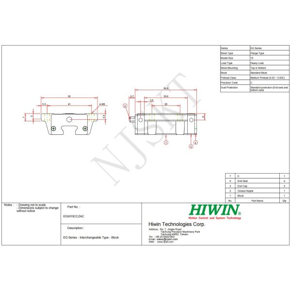 EGW15CA HIWIN Linear Guide High Accuracy For Machines 15mm Size