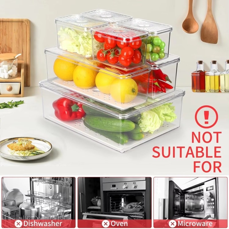 7/13/14PCS Set Household Drying Storage Boxes, Refrigerator Food Boxes, Transparent Kitchen Storage Boxes