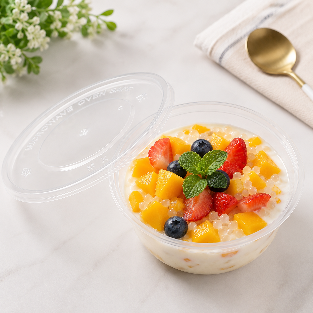 360ml Round PP Disposable Soup Bowls Clear Lids for Takeaway Soup Portions