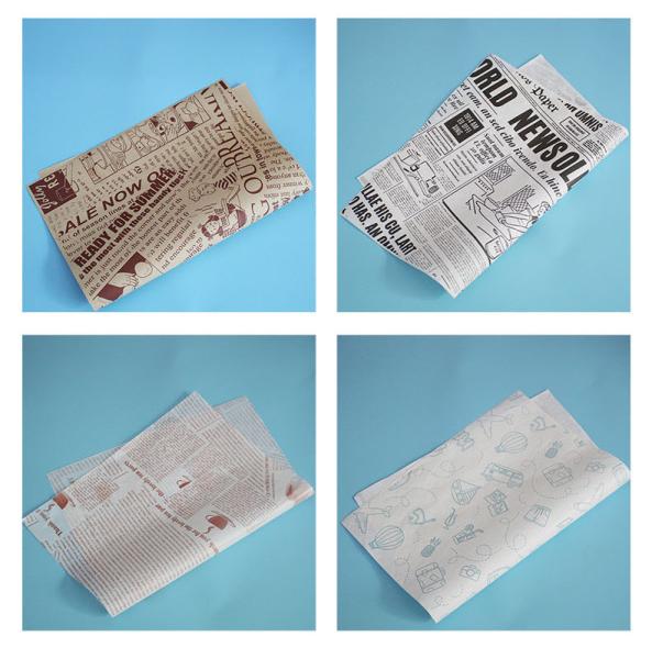 Papel de envoltura para alimentos con revestimiento de cera en PE, resistente a la grasa, embalaje de hamburguesas de pollo frito personalizado