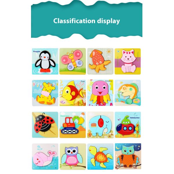 New Custom Kids Wooden 3d Puzzle Jigsaw Toys,Children Cartoon Animal Vehicle Toddler Wooden Puzzles