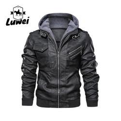 Desporto Custom Windbreaker Hooded Utility Waterproof Outwear Motocicleta Parka Pu Faux Jaqueta de Couro para Homem