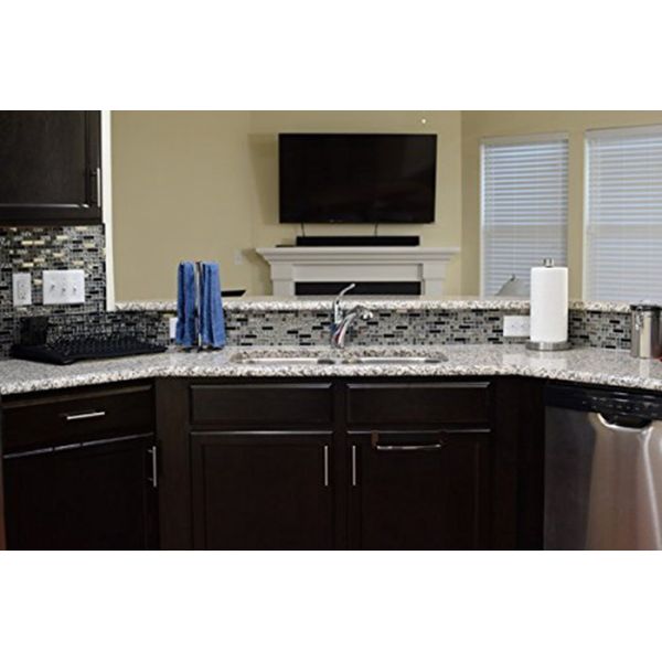 Black Strip Silver Glass And Metal Tile Backsplash , Mini Glass Kitchen Wall Tiles