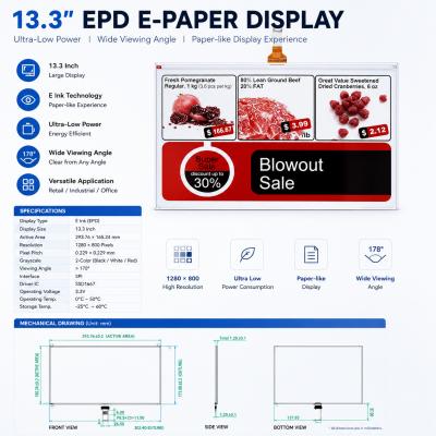 13.3" E Paper Display 3 Color Electronic Paper Screens 960x680 For Retail