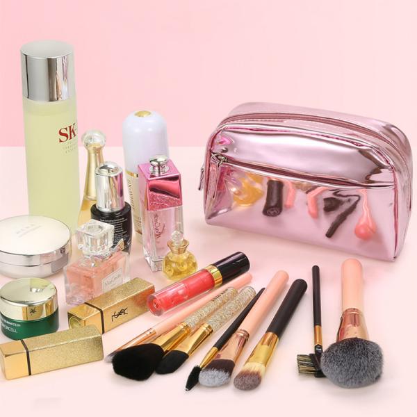 Small Pink Glitter PU Leather Wholesale Zipper Pink Shiny Makeup Bag