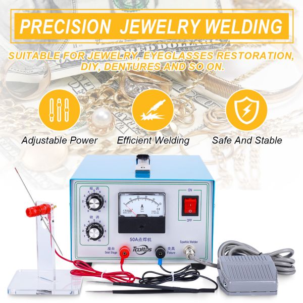 Tooltos 50A Blue Pulse Sparkle Jewelry Spot Welding Machine With 450W Power 0.6-1.2mm Welding Range