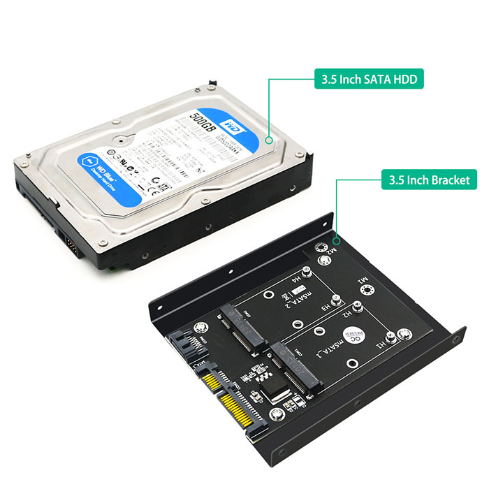 Двойной SSD MSATA, который нужно удвоить карта переходника конвертера SATA3 с 3,5 кронштейном дюйма HDD