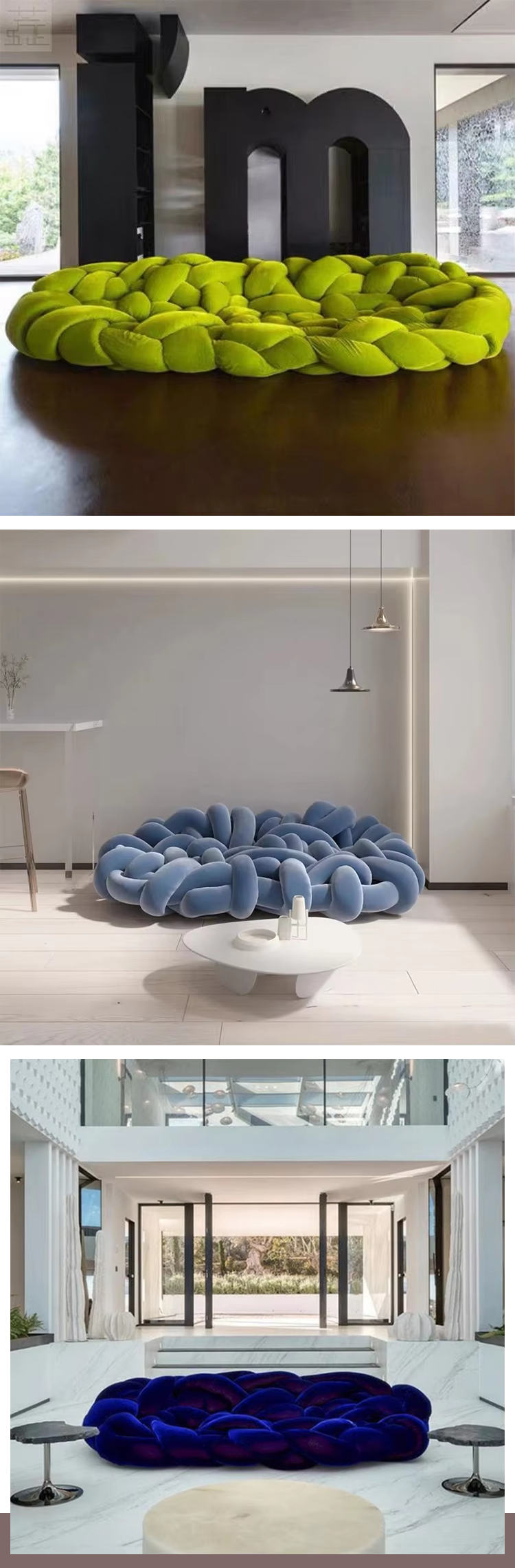 Italy's Unique Creative Design Three-seat Twist Sofa Light Luxury, Soft Fabric, Casual and Fun Legless Sofa