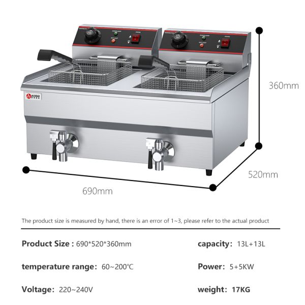 Stainless Steel Electric Potato Chips Fryer Machine with Temperature Control and Cover 13L