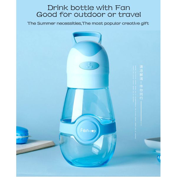 Plastic shaker outdoor sports water cup with mini fan 400ml