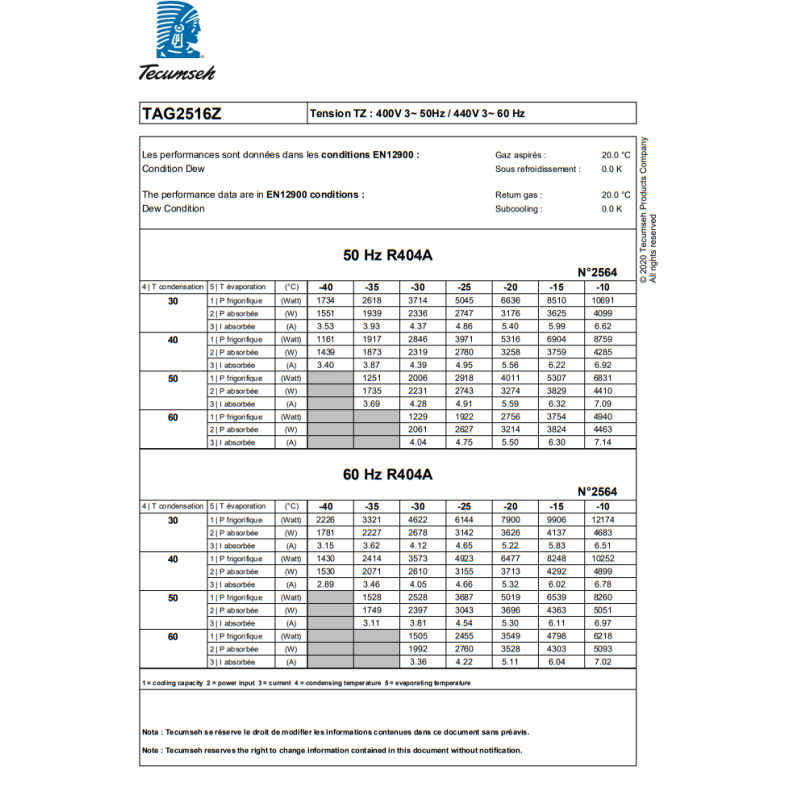 R404A TAG2516Z-KZ Hermetic Piston Refrigeration Compressor 400V 3PH 50Hz 440V 60Hz