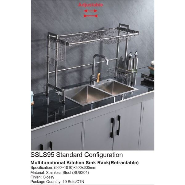 12Inch Width Adjustable Over Sink Dish Rack SUS304 Material 23 Inch Height