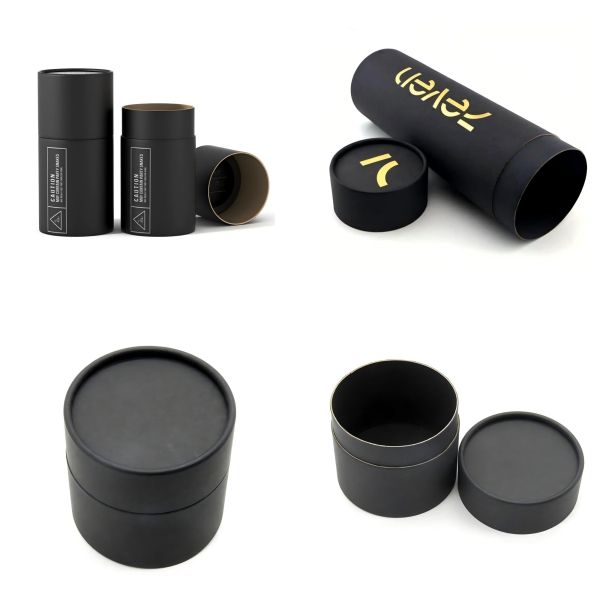 Boîte tube en papier pour rouge à lèvres scellé de taille personnalisée, luxe, imprimée, kraft, noire, emballage cosmétique en papier