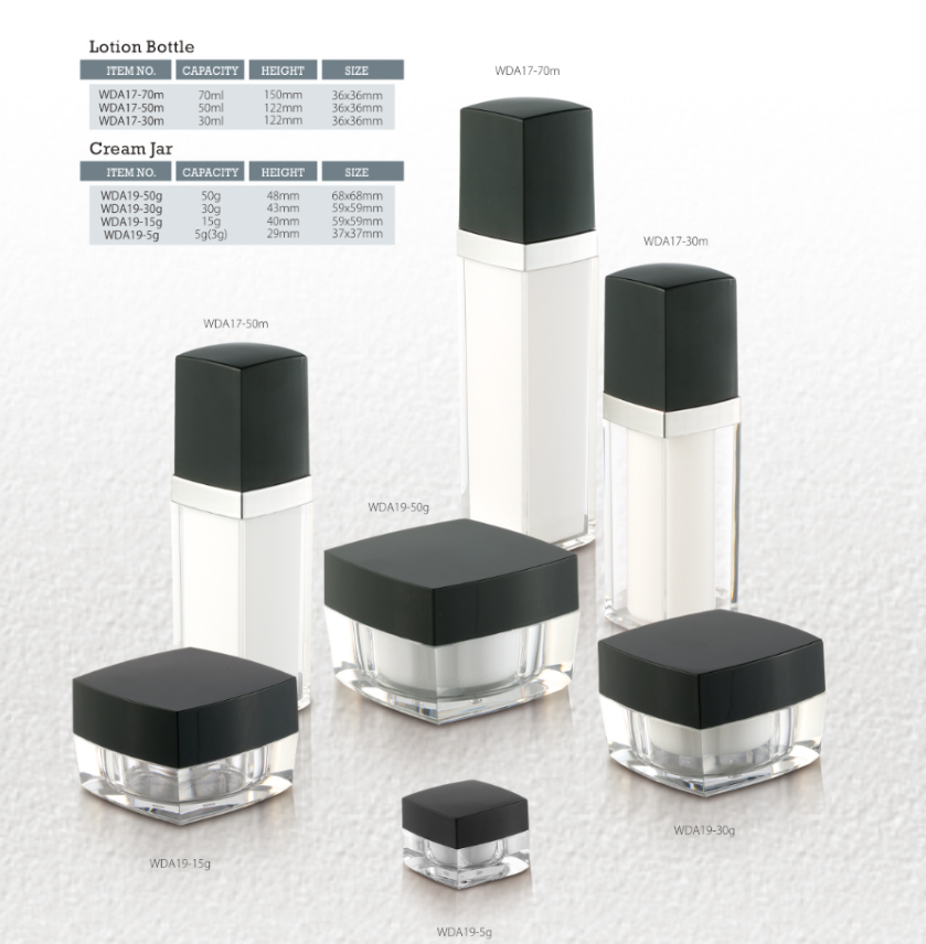 Square Shape Double Walls Facial Cream Lotion Cosmetic Packaging Bottle with Black Cap