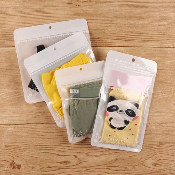 High Quality White Printing Panty Package Zipper Bag With Euro Hole