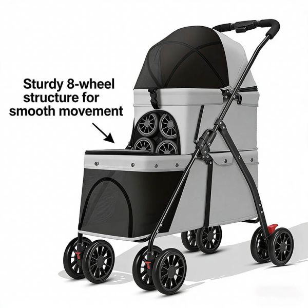 Bulk Foldable Pet Stroller | 4-Wheel Dog Cat Travel Stroller with Basket | Wholesale for Pet Retailers