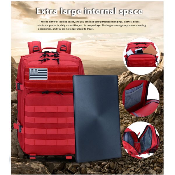 Red Polyester Tactical Travel Laptop Backpack  45L  Outdoor Military Backpack