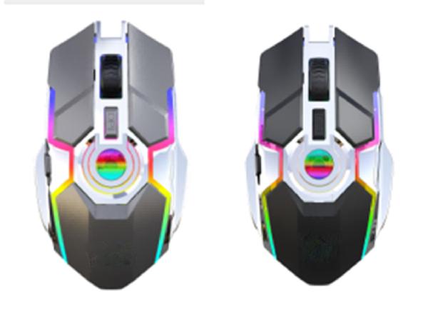 Ratón de dibujo inalámbrico RGB de 7 botones y 2.4G, batería de 600 mAh, 3 modos DPI, recargable por Micro USB, material ABS, color negro/pistola