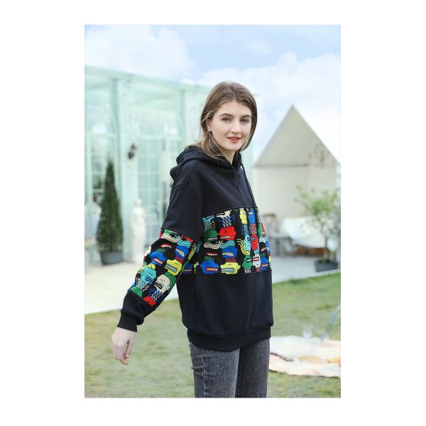 Plush Women Loose Pullover Sweater Hoodies Printed Cotton