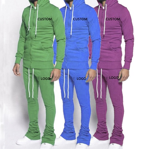 OEM French Terry 100%cotton Plain Hoodie Sweat Pants Unisex Tracksuits Heavyweight Hoodies Stacked Jogger Pants Sets
