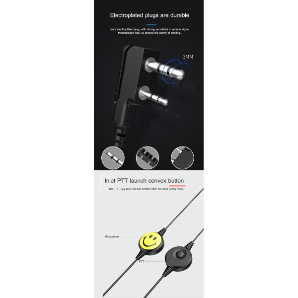 Flexible Acoustic Clear Tube Microphone Two Way Radio Headset for Black Walkie Talkie