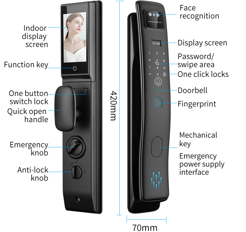 Qleung S958max Smart Door Lock with 3D HD Camera Facial Recognition and Tuya App Remote Control