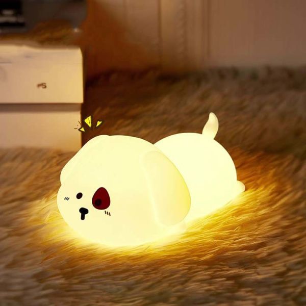 Ночной фонарь для детей Милый силиконовый щенко Ночной фонарь с 2 уровня яркости 7 цветов Каваи сенсорная лампа для спальни
