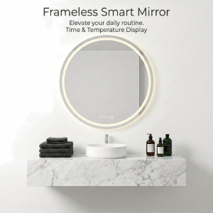 Kingstin Modern Frameless Round LED Smart Mirror | Anti-Fog & Custom Time