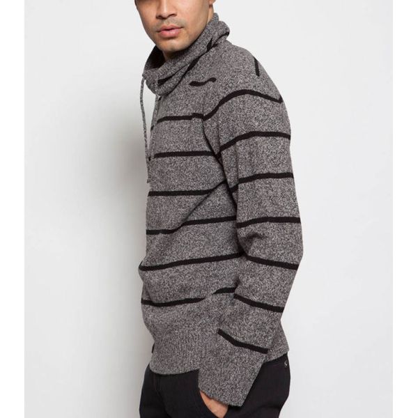 Full Lambswool Knit Pullover Sweater Hoodie Jersey Type With Stripe Thick