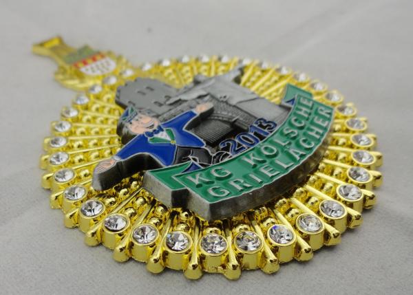 3D Die Casting KG Kolsche Karneval Medal with Antique Nickel and Gold Plating, Two Piece Combined