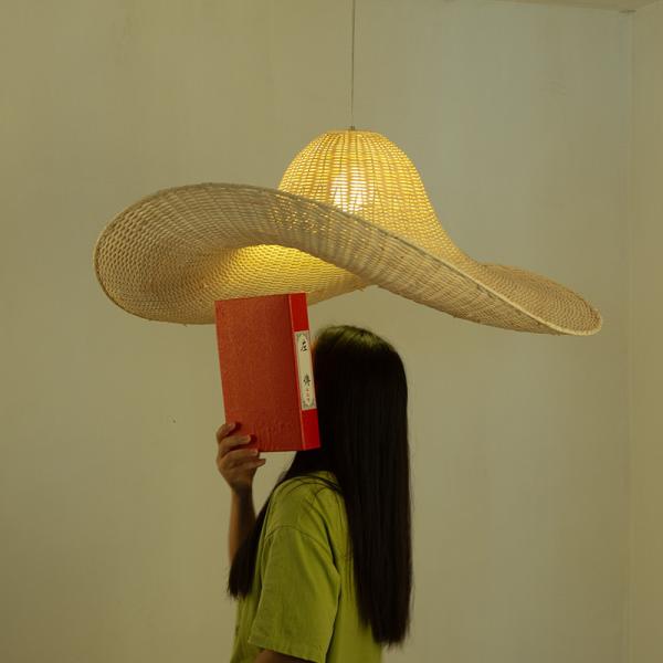 Personalized Creative Restaurant Hat lamp Indoor home Bamboo Wicker Rattan lamp(WH-WP-87)