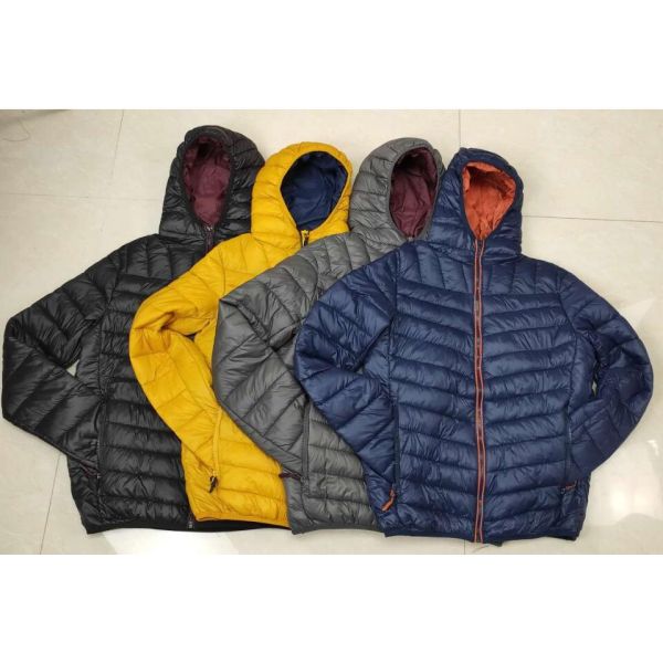 men's basic nylon padded  jacket with fix hoody ,1801M,4 Colours,Contrast color zipper and lining