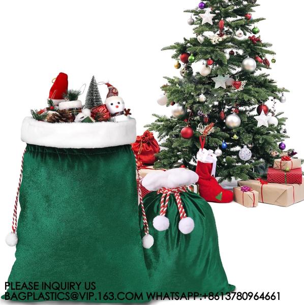 Velvet Bags With Drawstring Large Plush Santa Sack Christmas Gift Bags In 2 Size For Xmas Package Storage Bags