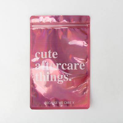 Resealable Holographic Pink Bag Cosmetic Packaging Bag For Nail Products