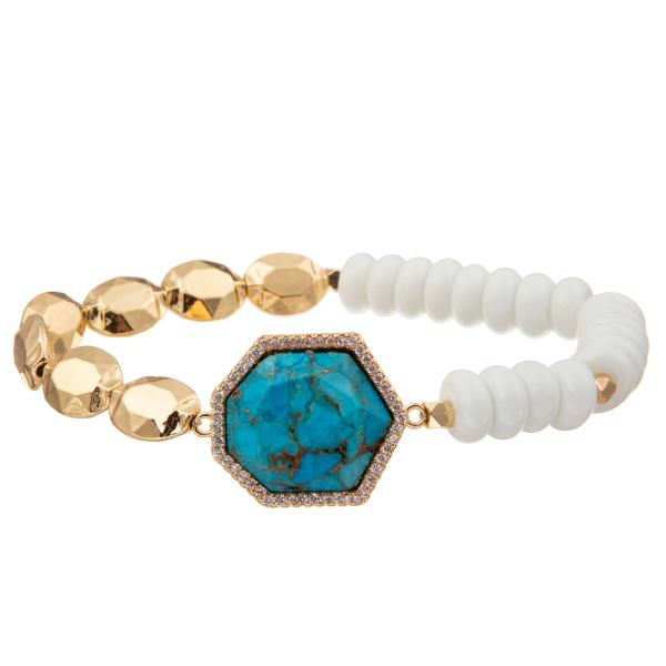 5 Colors Gold Plated Stone Handmade Beads Bracelets With Regular Heptagon Pendant