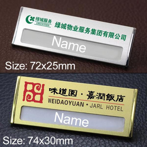 Embalagens de nome de metal magnético personalizado para encomenda de trabalho Embalagens de nome com logotipo de marca