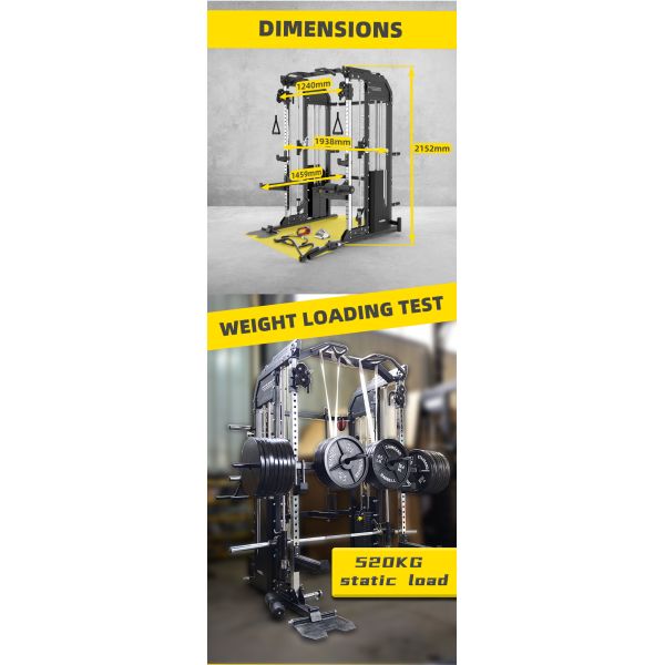 Custom Design Silver Grey Metal All in One Trainer Smith Machine for Home Workouts