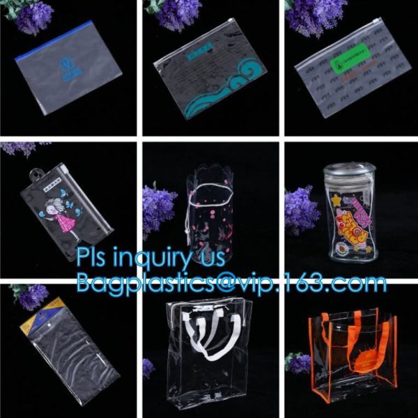 MultiColor Plastic Slider Zipper Bags, logo printing pvc small zip transparent bag, Standup Cosmetic PVC Bag With Slider