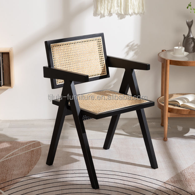 OEM Service Accepted Dining Room Furniture Designer Nordic Solid Wood Rattan Chair with Backrest