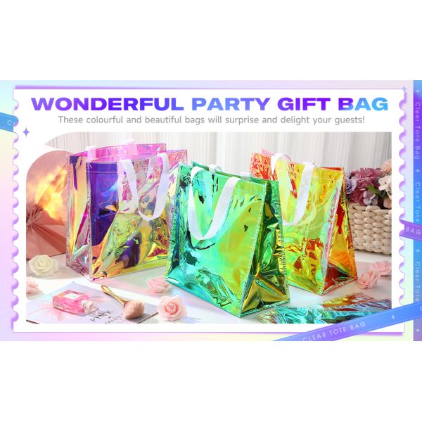 Custom Plastic Tote Bag With Handles Clear Beach Bags Transparent Stadium Bag Holographic Waterproof Versatile Beach Clear Printed Word Tote Bag Work Handbag Shoulder PVC Tote Shopping Bag
