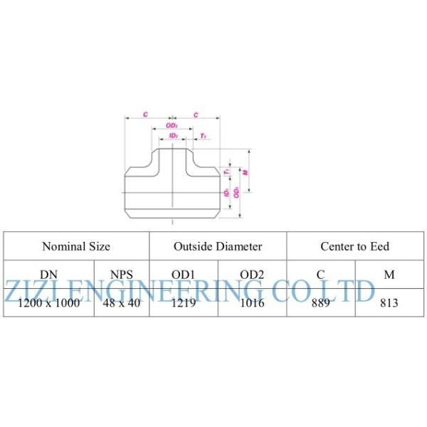Welded Steel Pipe Tee DN1200 x DN1000 Sch STD ASTM A234 WP5 Alloy Steel Material