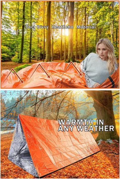 Emergency Tent, 2 Person Tube Tent Survival Shelter Paracord, Stakes, Whistle Ultralight Survival Tent Emergency